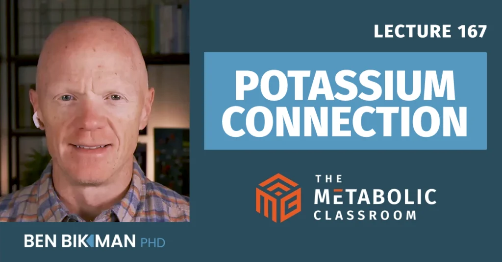 Dr. Ben Bikman beside “Potassium Connection,” Lecture 167 of The Metabolic Classroom.